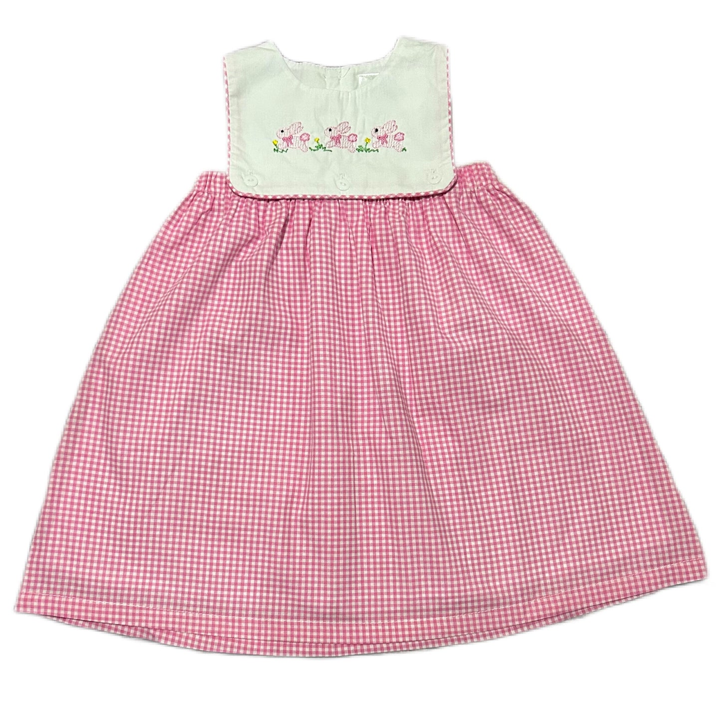 Pink Gingham Dress with Bunnies